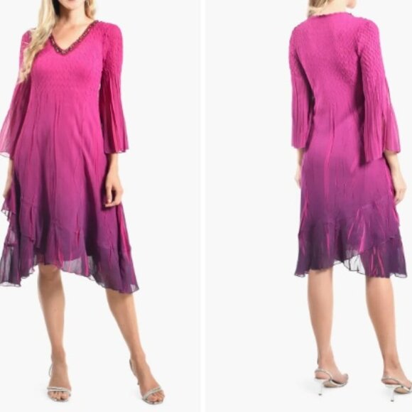 Komarov Ombré Slit Sleeve Charmeuse Chiffon Cocktail Party Dress Size Large - Picture 1 of 12